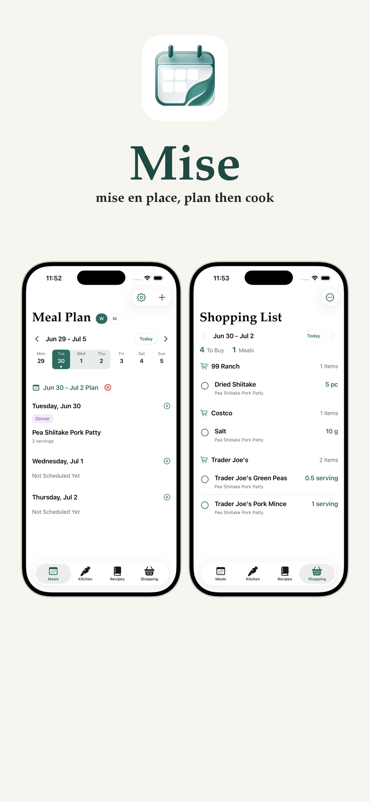 Mise cover screen showing the app flow