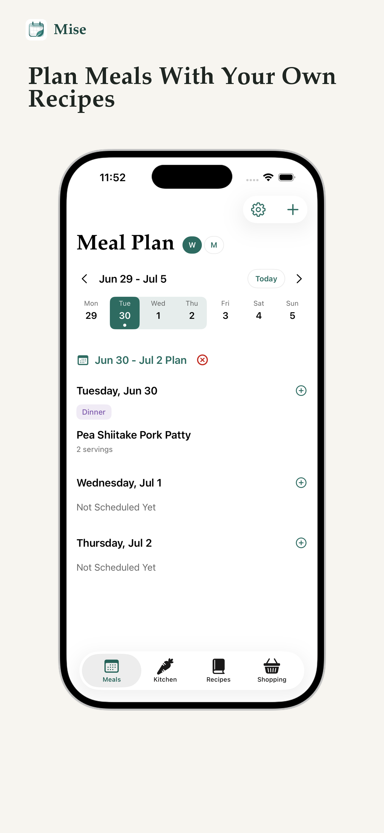 Meal plan screen