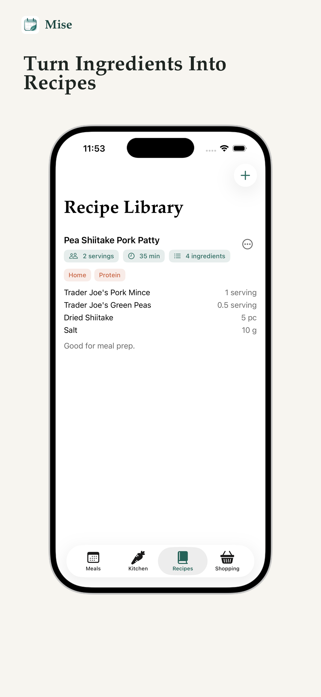Recipe library screen