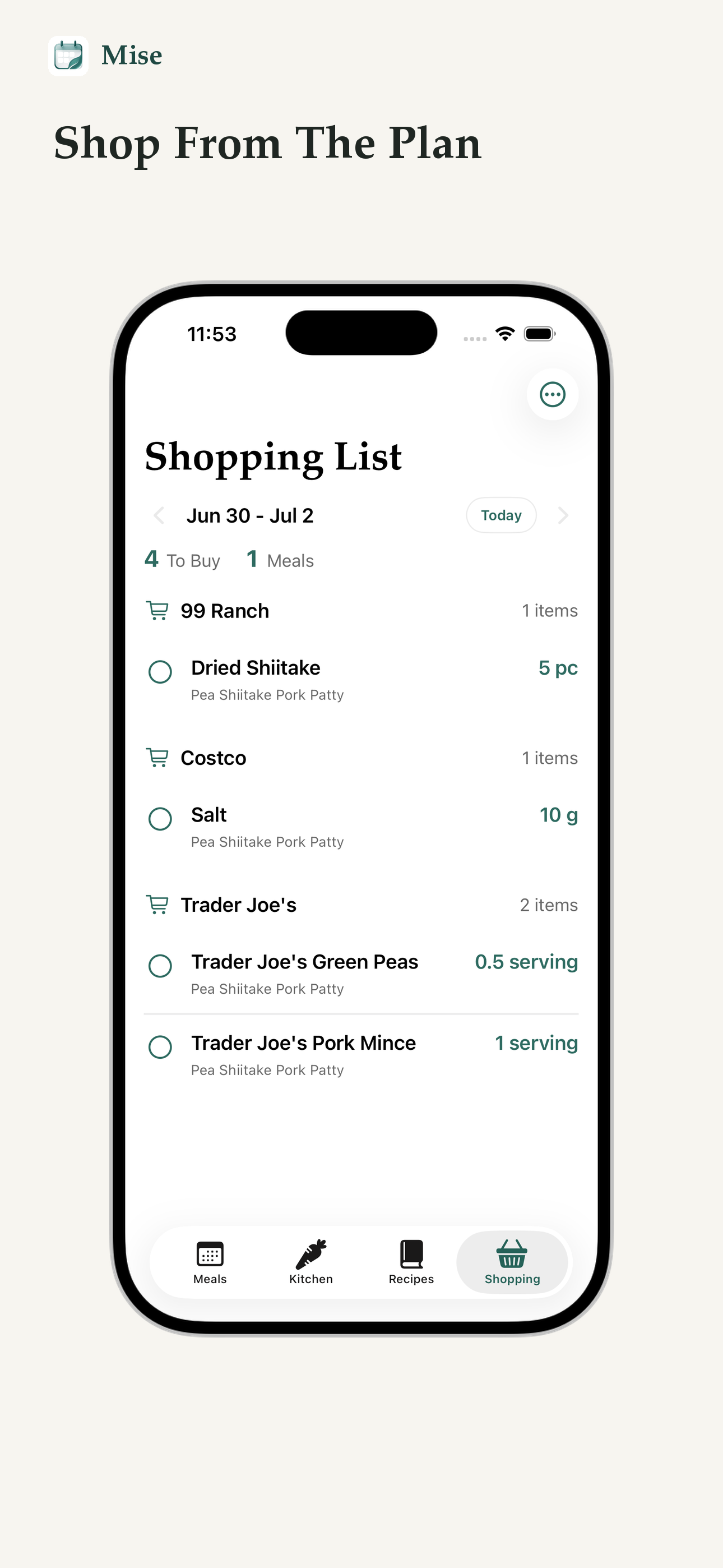 Shopping list screen